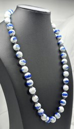 Lot 938WA - Blue & White Porcelain Beads Hand Knotted Necklace