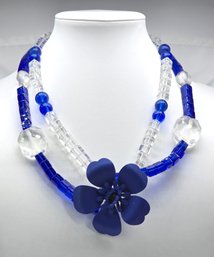 Lot 939 - Blue And Clear Crystal & Glass Beads With Flower Pendant