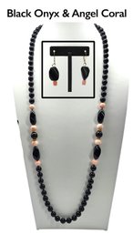 Lot 944WA - Black Onyx & Angel Coral Necklace And Earrings