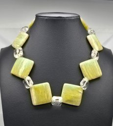 Lot 953WA - Green Matte Stone & Clear Glass Beads Necklace