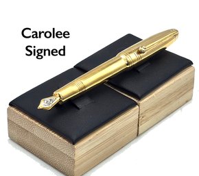 Lot 963WA - Big! Collectible Carolee Signed Calligraphy Fountan Pen Brooch - Costume Gold