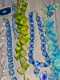 Lot 974WA - 4 Necklaces - Acrylic/plastic Beads, Sliced Quartz - Ice Cubes Glass Pendant For Jewelry Making