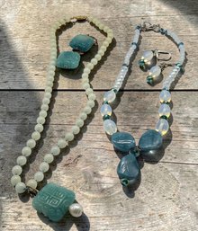 Lot 902A - 2 Necklaces - Opaline & Crystals Necklace & Earrings, Glass Beads With Faux Pendant