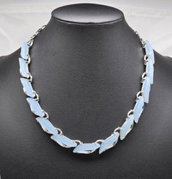 Lot 823LC - 1970s Costume Silver With Moonglow Light Blue Accents Choker Necklace
