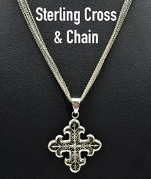 Lot 835LC - Custom Designed Fleur-de-lis Filigree Inspired Sterling Cross Italy & 925 Stamped