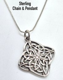 Lot 837LC - 925 Celtic Knot Pendant & Necklace Sterling Silver Stamped Italy Chain