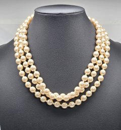 Lot 838LC - Signed E Pearl Multi Strand Pearls Necklace Unique Costume Gold Fastener Looks Hand Knotted