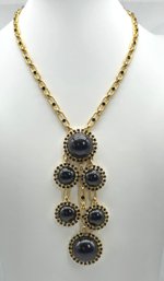 Lot 906SES - Costume Black Cabochons Gold Rhinestones Necklace
