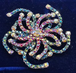 Lot 907SES - 1950-60s Fabulous Aurora Borealis Crystal Brooch Seafoam Blue, Red & Pink