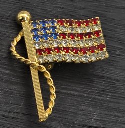 Lot 931SES - Perfect For The Upcoming 250th Celebration! American Flag Red White & Blue Rhinestone Brooch