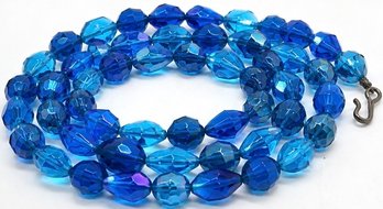 Lot 932LC - Blue Glass Beads & Aurora Borealis Faceted Rhinestone Vintage Long Necklace