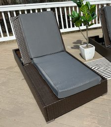 Lot 35- Summer Is Almost Here! Large Patio Brown Laminate Wicker Chaise Lounge Chair With Pads