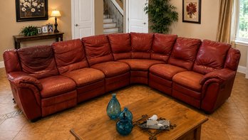 Lot 3- Cozy & Comfy! Living Room Couch 3 Pieces Nice Leather Sectional Sofa, 2 Reclining Ends