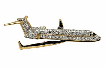 Lot 907A - 1980s Jumbo Jet Airplane Aviation Brooch Enamel & Rhinestones
