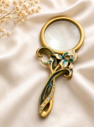 Lot 949A - Art Noveau Iris Flower Enamel Rhinestone Accents Handle Magnify Glass