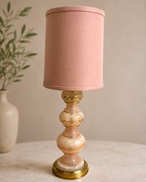 Lot 42SES- Pink Glass 1950-60s With Gold Vintage Accent Table Lamp - Works Great!