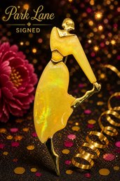 Lot 987LC - Art Deco Style Retro Dancer - Yellow Iridescent Finish Large Statement Large Pin Signed Park Lane