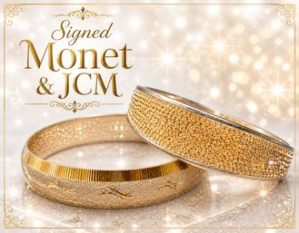 Lot 341ROW - 2 Costume Gold Bangles Signed Monet With Sparkles And JCM
