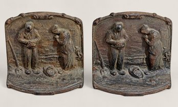 Lot 226 - Early 1900s Pair Cast Iron Book Ends - The Angelus Bookends  After Jean-Franois Millet -