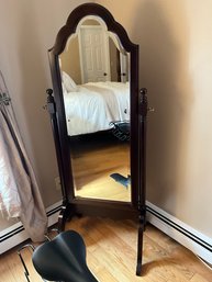 Lot 30- Kincaid Cherry Swivel Cheval Standing Beveled Mirror In Mahogany