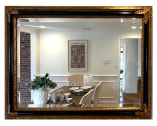 Lot 320 - Custom Made Antiqued Mirror Frame With Beveled Mirror - Black & Gold Gilt - Large Statement Piece