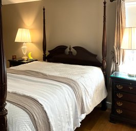 Lot 26- Kincaid Cherry Pencil Post - 4 Poster Hadleigh Rice Carved Queen Bed In Mahogany - Mattress Optional