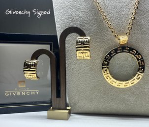 Lot 344LC - Givenchy Signed New In Box Goldtone Statement 32 Inch Necklace And Earrings Set