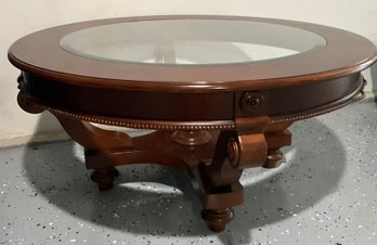 Lot 31- Cherry Round Glass Top Coffee Table