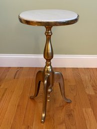 Lot 735 - Small Oval White Marble & Gold Tone Pedestal Side Table