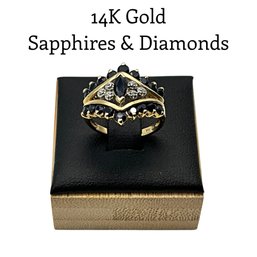 Lot 5DD- 14K Gold Sapphires And Diamonds Ring Size 6 - Weight In Photo- WE SHIP!