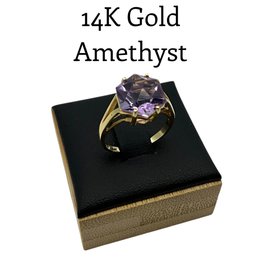Lot 9DD- 14K Gold With Faceted Amethyst Ring Size 6 - WE SHIP! Weight In Photos