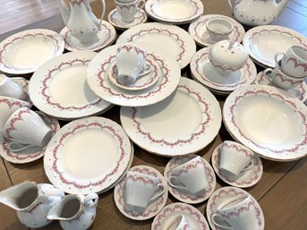 Lot 315 - Very Pretty JLMENAU Rose Garland Pink Floral Gold Rim China Set - Made In German Democratic Republic