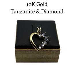 Lot 10DD- 10K Gold With Tanzanite & Diamond Heart Pendant - WE SHIP! Weight In Photos