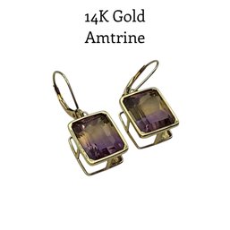 Lot 12DD- 14K Gold With Ombre Amtrine Earrings - Stunning! Weight In Photos - WE SHIP!