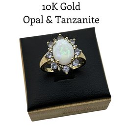 Lot 15DD- 10K Gold Oval Opal With Tanzanite Ring Size 7 - WE SHIP! Weight In Photos