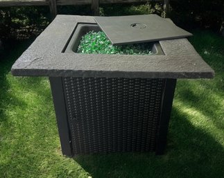 Lot 340 - Stay Toasty Warm! Gas Fire Pit Table - Green Glass Stones - Very Good Condition And Starts Right Up!