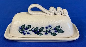 Lot 4SD- Salmon Falls Stoneware Blueberry Vine Covered Butter Dish - Kitchen Pottery