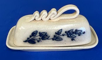 Lot 6SD- Salmon Falls Stoneware Covered Butter Dish - Dover, NH - Kitchen Pottery - Blueberry Vines