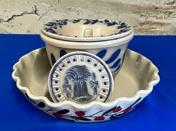 Lot 6SD- Salmon Falls Stoneware Red Berries Pie Dish - Apple Baker- Small Bowl- Candle Topper - Lot Of 4 -