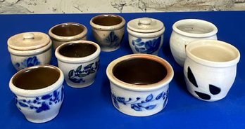 Lot 8SD- Williamsburg & Salmon Falls Stoneware Mix Of Crocks- Condiment Jars - Lot Of 9