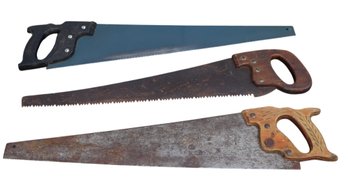 Lot 611 - Vintage 3 Wooden Handle Hand & Logging Saw Lot  - Hand Tools - Barn