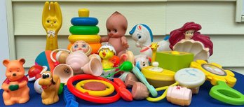 Lot 418 - Vintage Baby First Toys Rattles, Fisher Price Size Ring, Disney Toys - Kewpie Doll Large Collection
