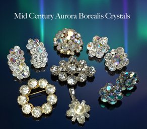 Lot 511LC - Mid Century Crystals - Austria - Pins - Pendant - Earrings - Aurora Borealis Estate Jewelry