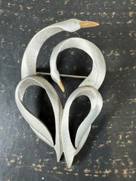 Lot 437LC - 1990s J.J. Pewter Abstract Two Swans Brooch Pin- Artifacts Line From Jonette Jewelry Co.