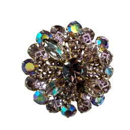 Lot 514LC - Wow! Mid Century Cluster Dome Layered Brooch - Aurora Borealis Crystal Rhinestone Pin