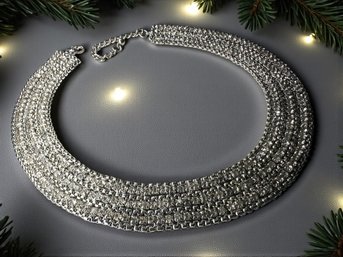 Lot 517LC - 1950s Glamorous Mulit-layer Glittery Rhinestone Crystal Collar Choker Gunmetal Necklace