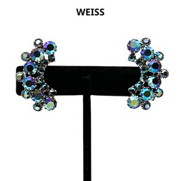 Lot 206DD- WEISS Signed Beautiful Crystal Clip On Vintage Earrings