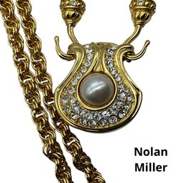 Lot 220DD- 1994 Nolan Miller Signed Statement Necklace - Costume Portofino Detachable Faux Pearl Pendant