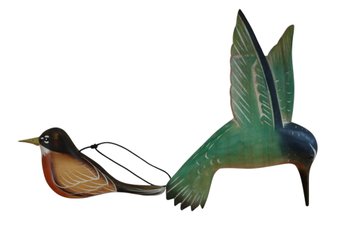 Lot 221CV - Two Small Wooden Bird Hummingbird Wall Art Decorations - Handpainted - Signed Gary Starr Decoys