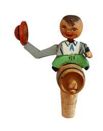 Lot 222CV - Vintage ANRI Hand Carved Hat Tipping Cork Bottle Stopper On Keg